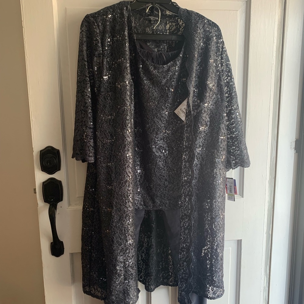 NWT Metallic Lace Tank Top and Pant Set with Sheer Lace Jacket